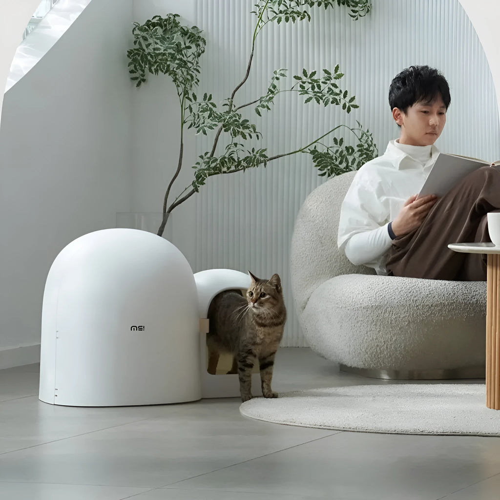 Fully enclosed oversized cat litter box measuring 67.7cm in Aurora White colour