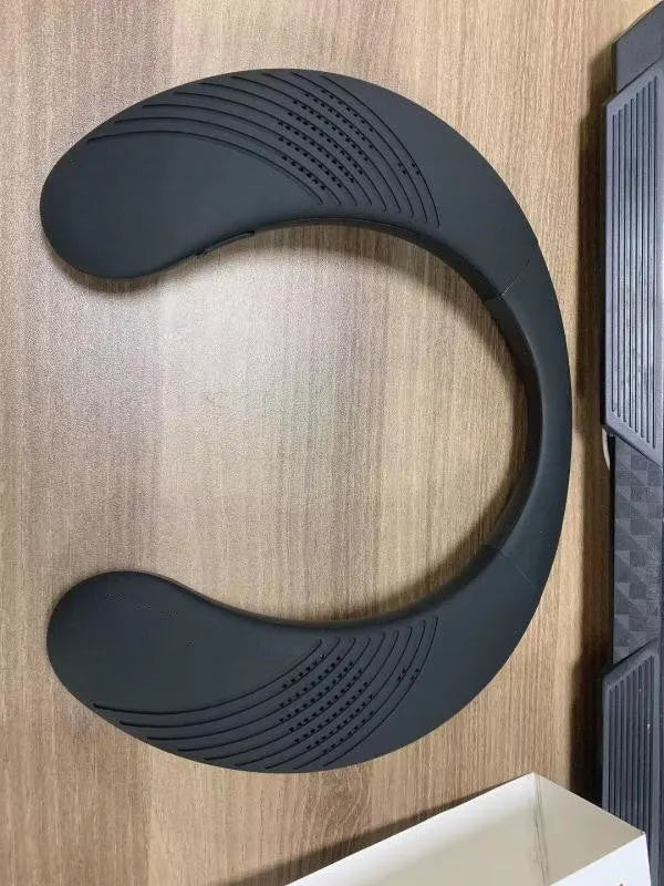 Black wearable hanging neck Bluetooth speaker with 3D surround sound and IPX4 waterproof rating