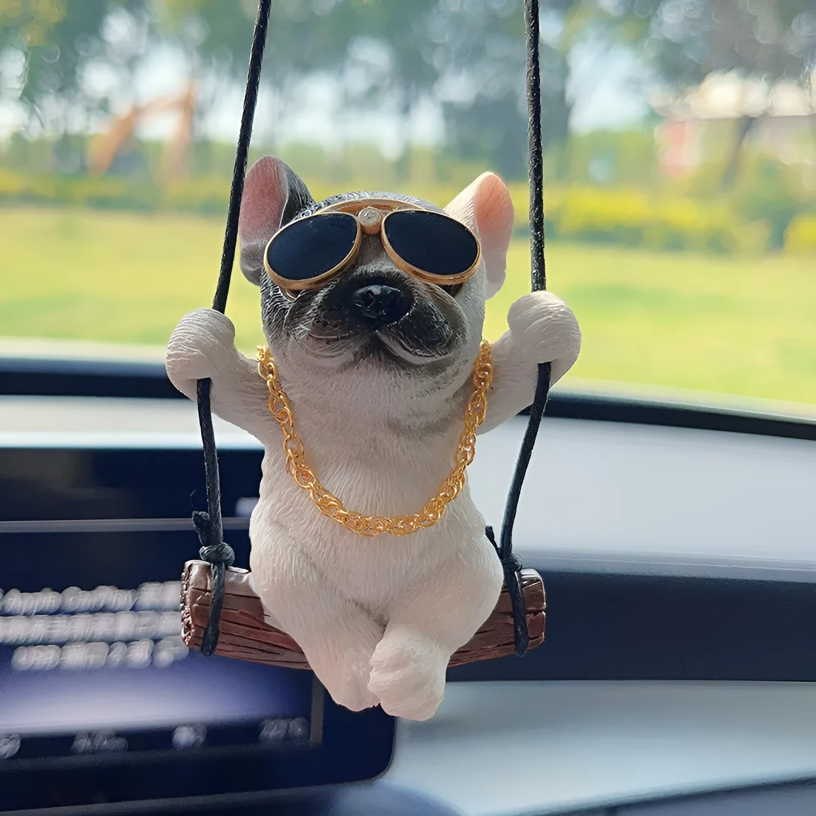 Resin bulldog cartoon car pendant ornament for rearview mirror in multiple colour options