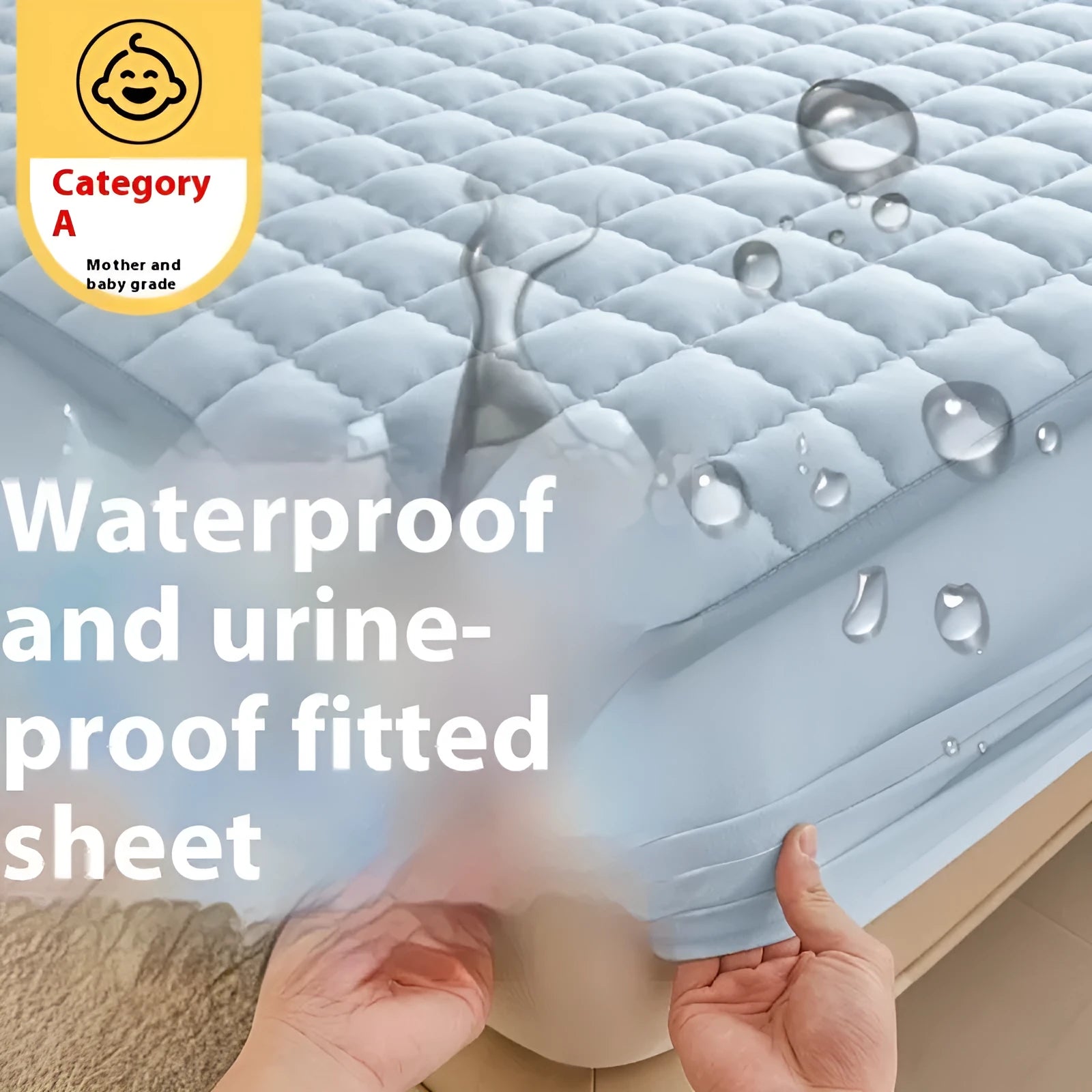 Cotton waterproof fitted sheet in blue colour with elasticated edges for mattress protection