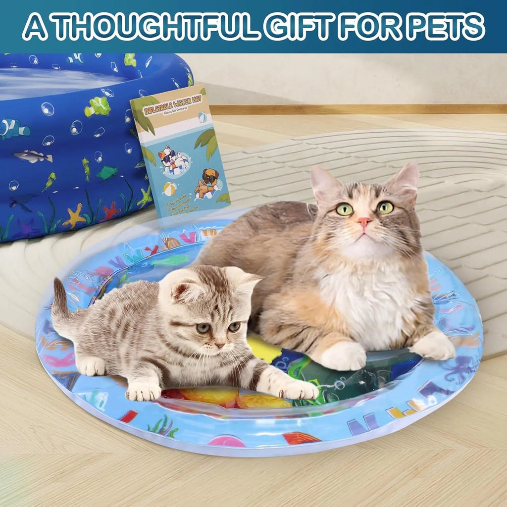 Thickened PVC water sensory playmat for cats and dogs with floating fish toys in ocean theme design