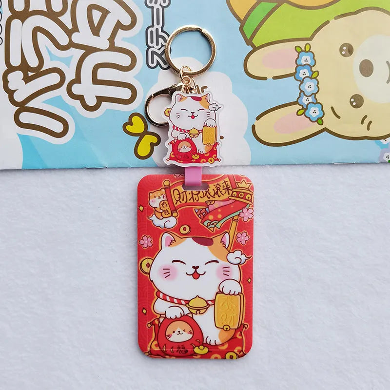 Lucky cat cartoon design plastic certificate sleeve and ferrule pendant set.