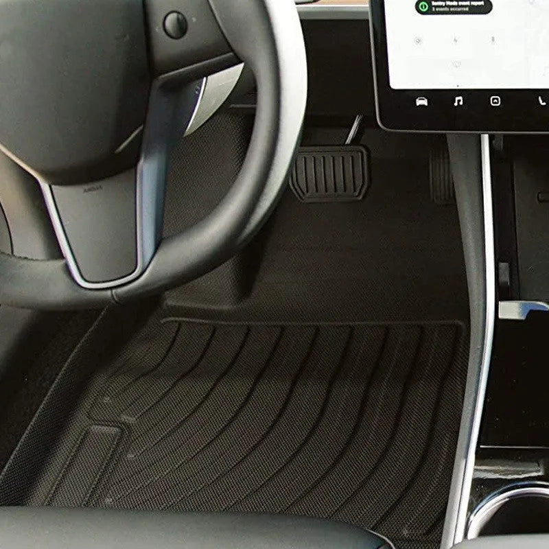 Tesla rubber car floor mat with TPE footrest section for Model 3, Y, S, and X vehicles