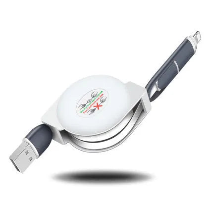 Telescopic 3-in-1 charging cable extended to 120 cm with titanium alloy connectors