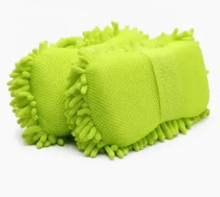 Silver green car wash sponge measuring 14x25cm with chenille microfiber construction