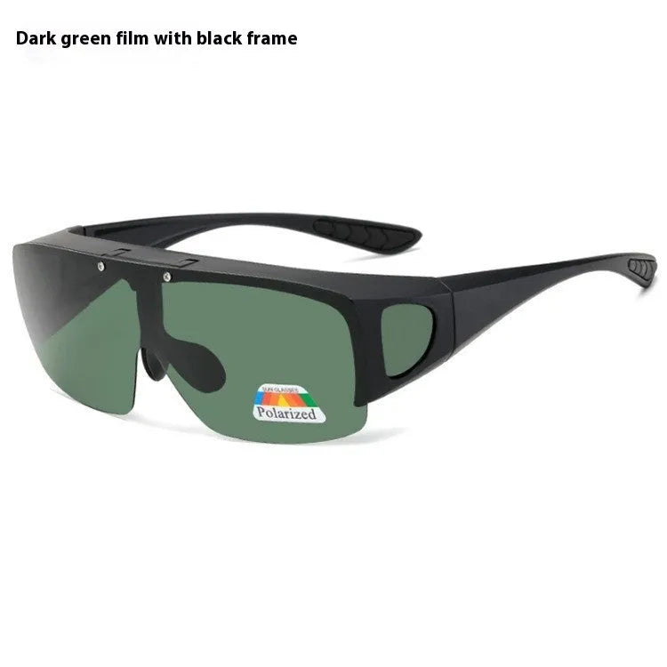 Polarised one-piece myopia sports sunglasses for cycling and outdoor use in various lens colours.