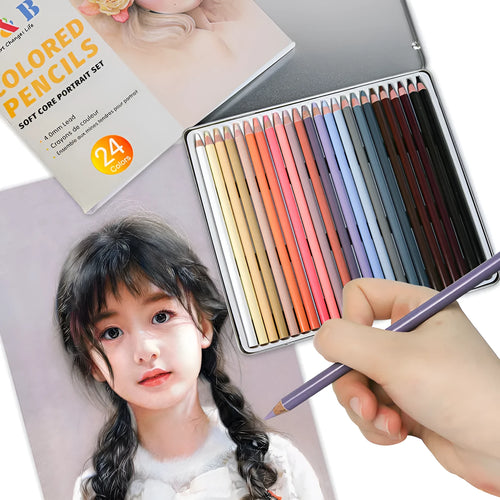 24 skin colour pencils in round metal tin case for portrait drawing artwork