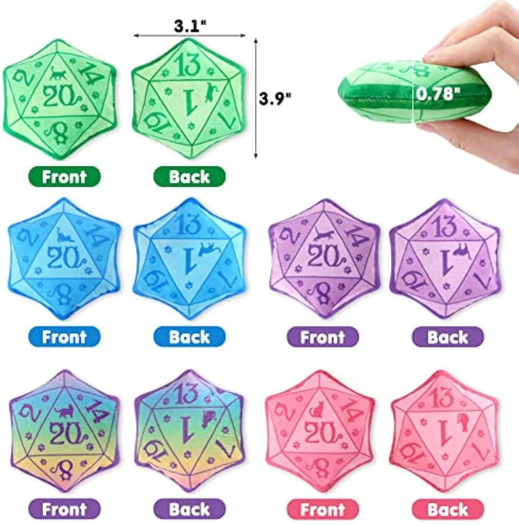 Soft plush DND dice cat toy with organic catnip filling in multiple colour options