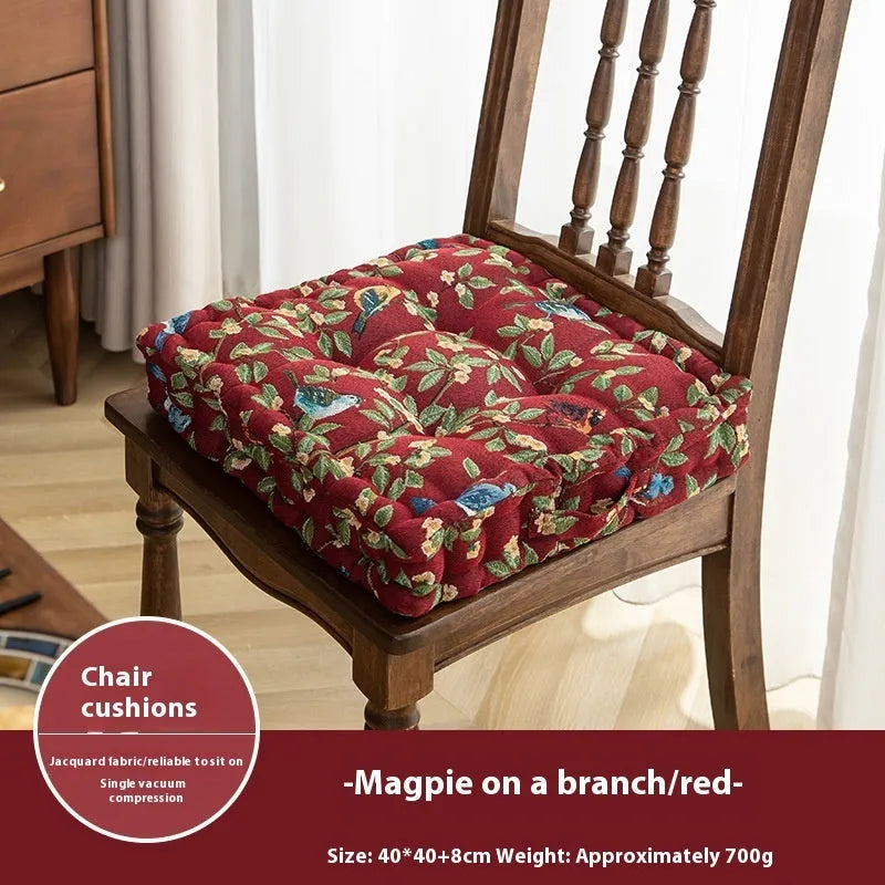 American dining chair cushion with plant pattern in multiple colours showing 40×40×8cm dimensions