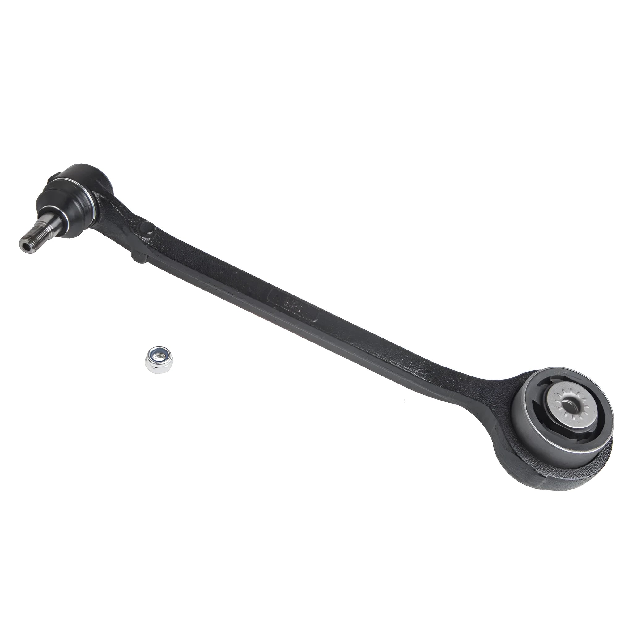 Black automobile control arm for Chrysler and Dodge vehicles with MacPherson suspension