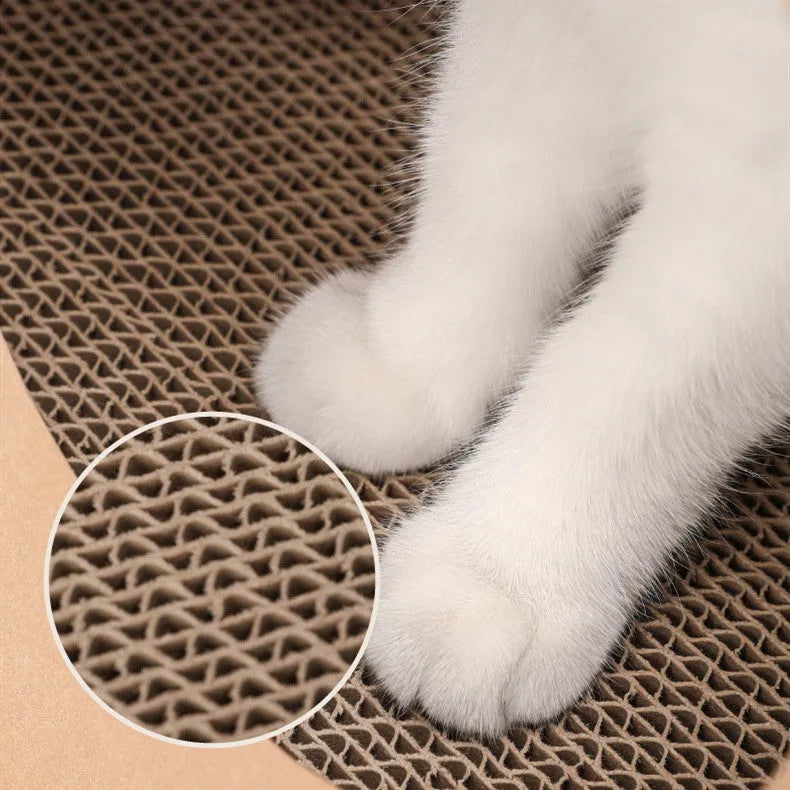 Brown paper bag cat bed with integrated scratch board, dimensions 40 by 30 by 53 cm