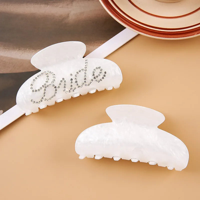 10cm pink acrylic hair clip with double-sided diamond spot drill decoration