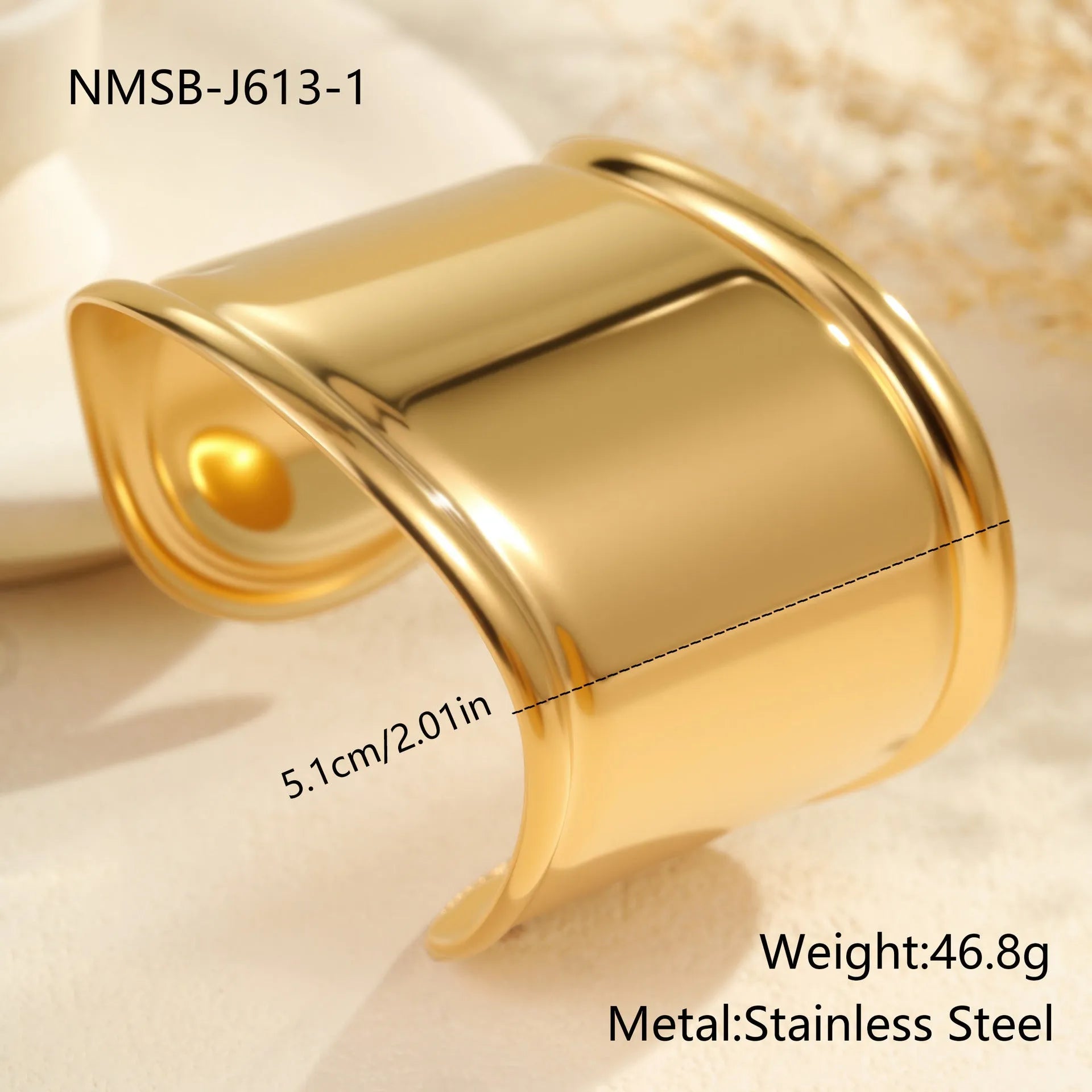 Women's fashion bracelet with exaggerated width, geometric wave patterns, and gold plating