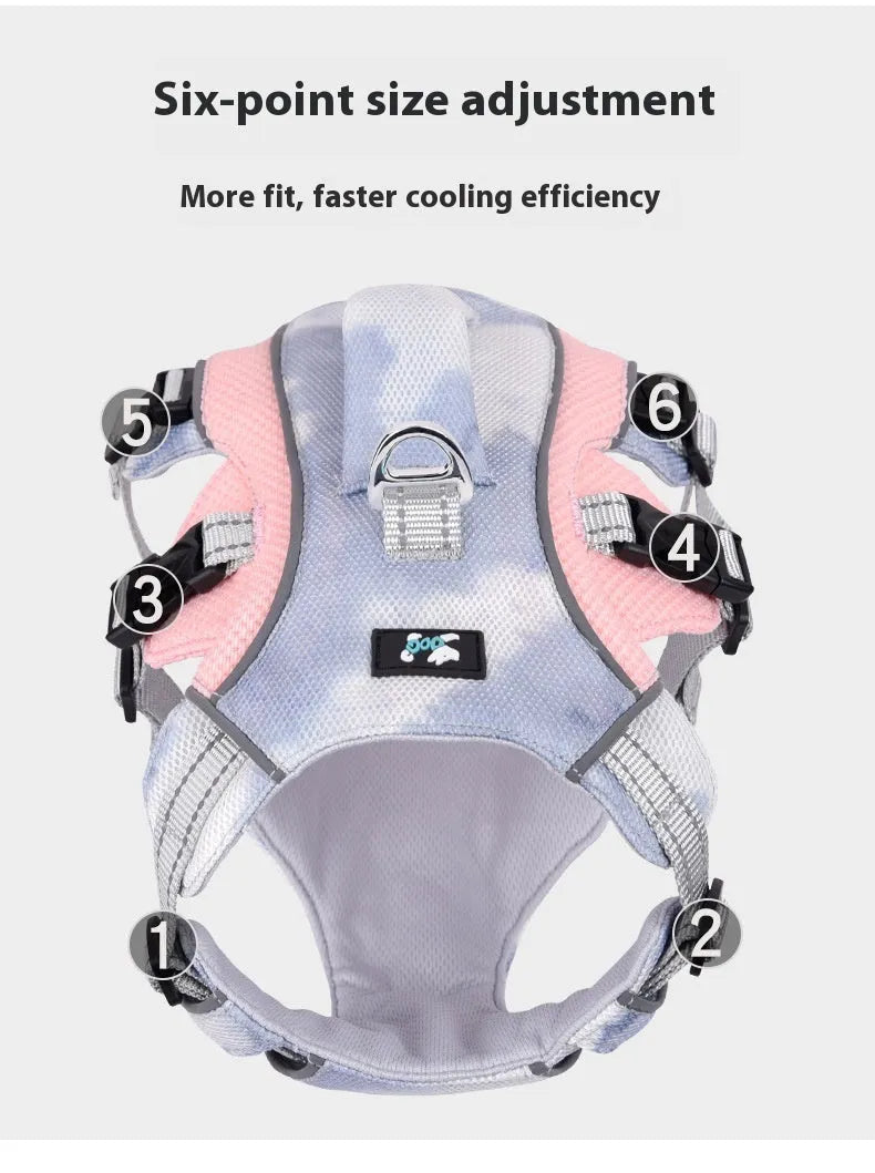 Reflective adjustable dog harness in light blue colour with chest strap design