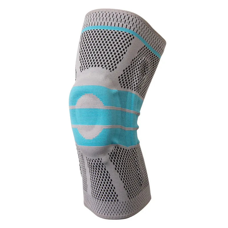 Sky blue silicone grip knee pads for running and basketball in four size options