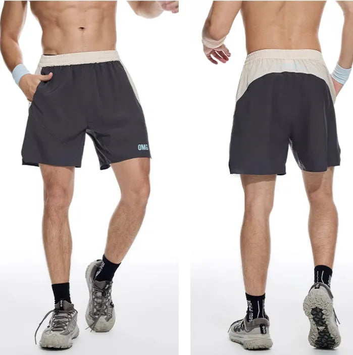 Men's loose workout shorts in dark rock ash colour with elastic waistband and lace-up fly