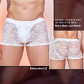 Men's lace boxers in nylon fabric showing black, white, and red colour options