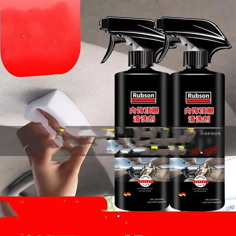 Wash free fabric roof foam cleaner bottle with towel and sponge wipes for ultrasonic ceiling cleaning.