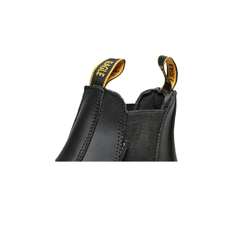 Black leather high-top safety work boots with anti-piercing protection