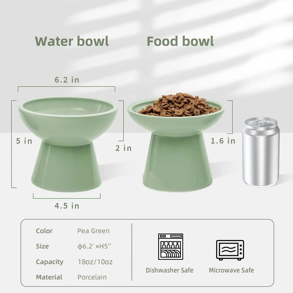 Ceramic elevated cat food bowl in blue with wide 16cm diameter and 12cm height