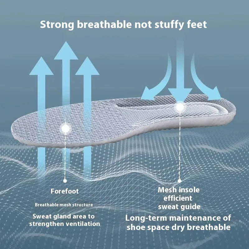 Breathable deodorant sports insoles in PU material showing grey, black and orange colour options