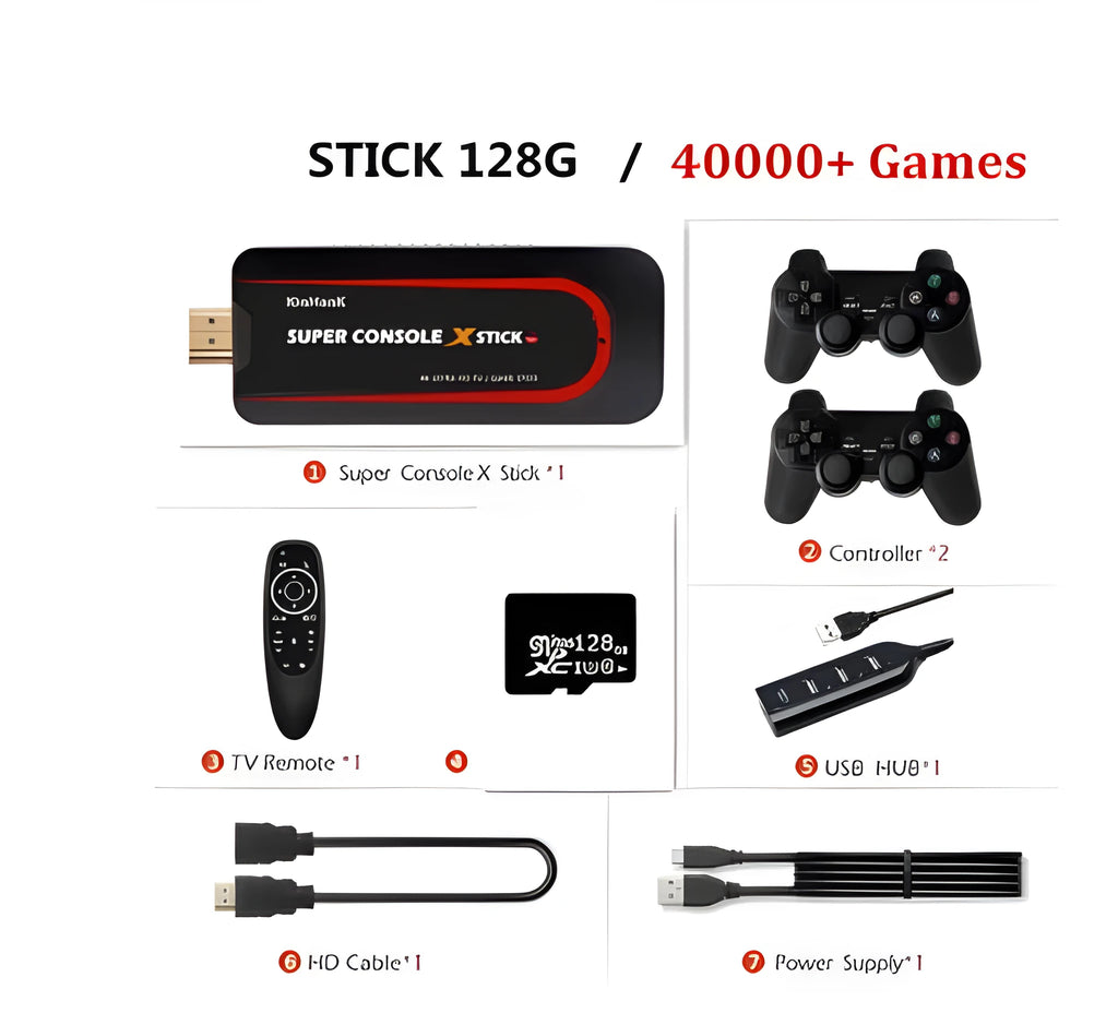 64-bit retro game console with HDMI port and multiple memory configuration options