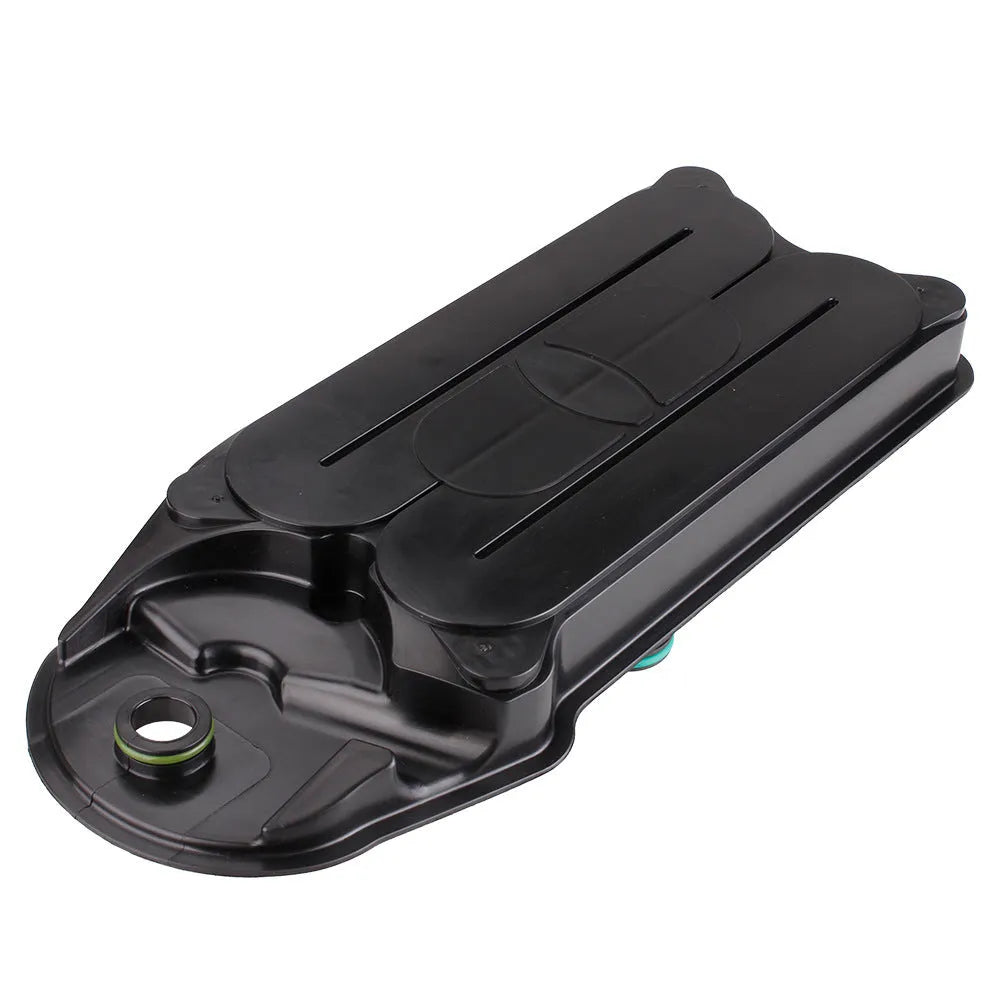 Black automotive crankcase ventilation filter for Ram trucks with Cummins 6.7L engine