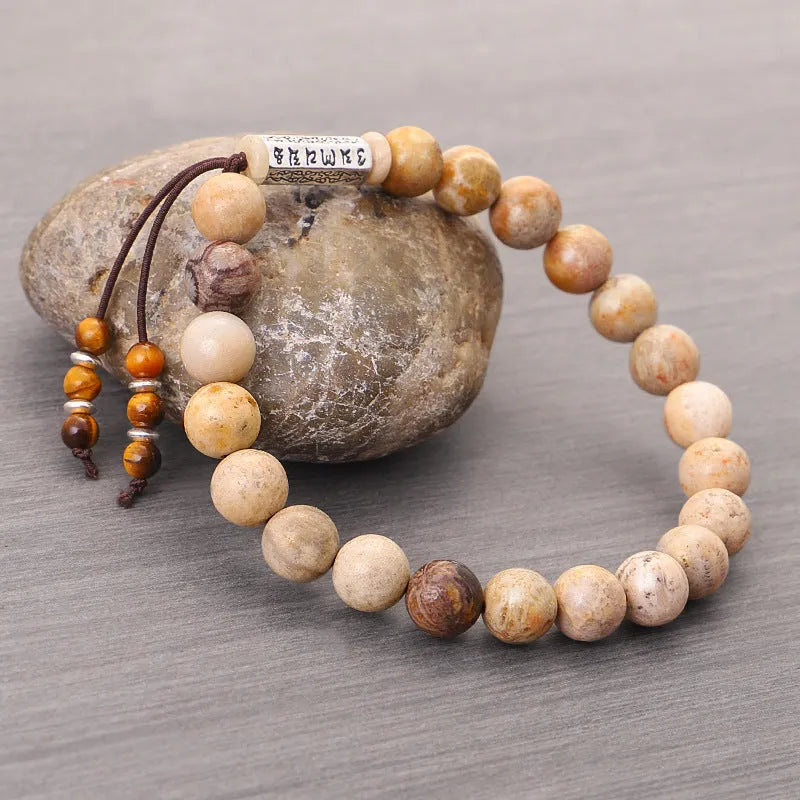 Wood colour handmade stone bead bracelet with European American retro style