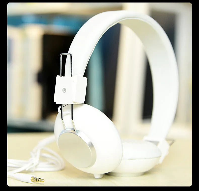 Wired head-mounted sports earphones with microphone in six colour options showing 3.5mm straight plug