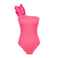 Women's single-shoulder tube top one-piece swimsuit with high waist in solid colour.