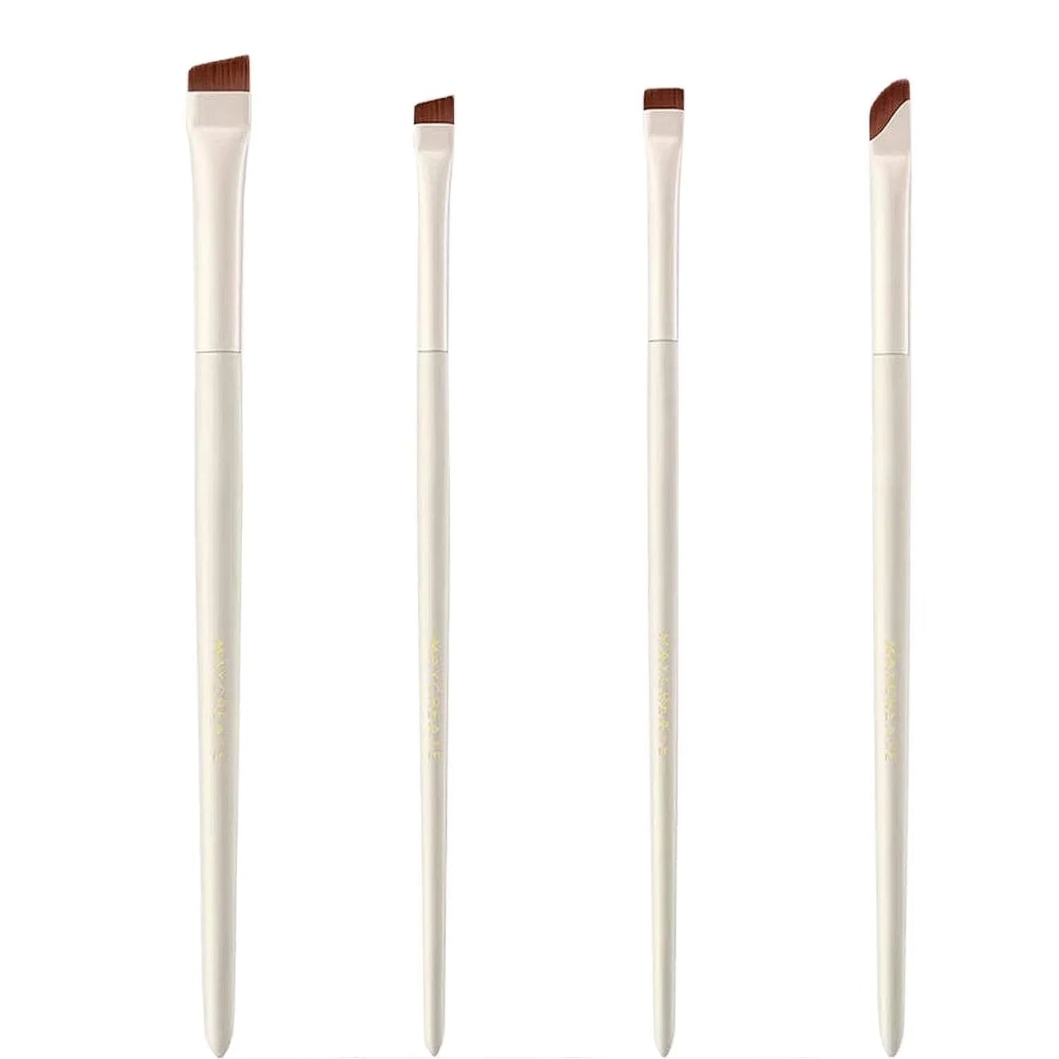 Four angled eyeliner and brow brushes with ultra thin bristles in a leather case