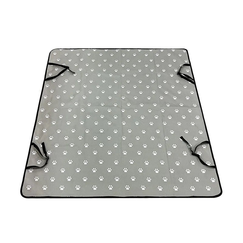 Car pet mat for rear seats in water resistant cloth with dog footprint design protecting vehicle upholstery