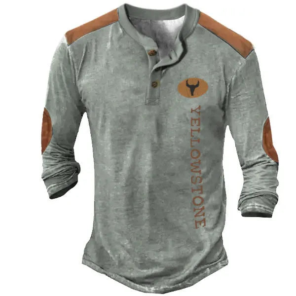 Men's long sleeve Henley shirt in solid polyester with printed detail, available in CT09-PL10581 colour