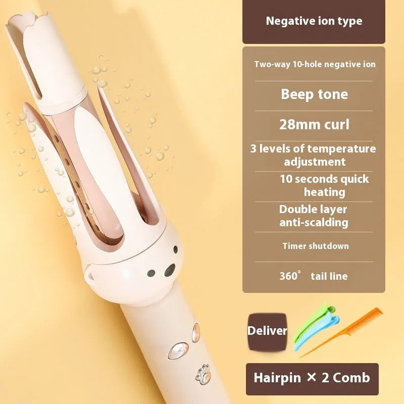 Beige anion automatic hair curler FS-H208 with negative ion technology and UK plug
