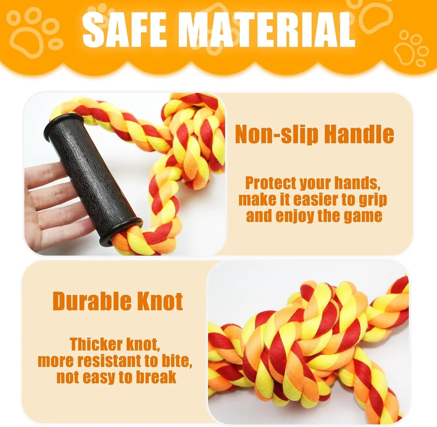 Blue and yellow durable cotton rope tug toy for large dogs with ergonomic handles