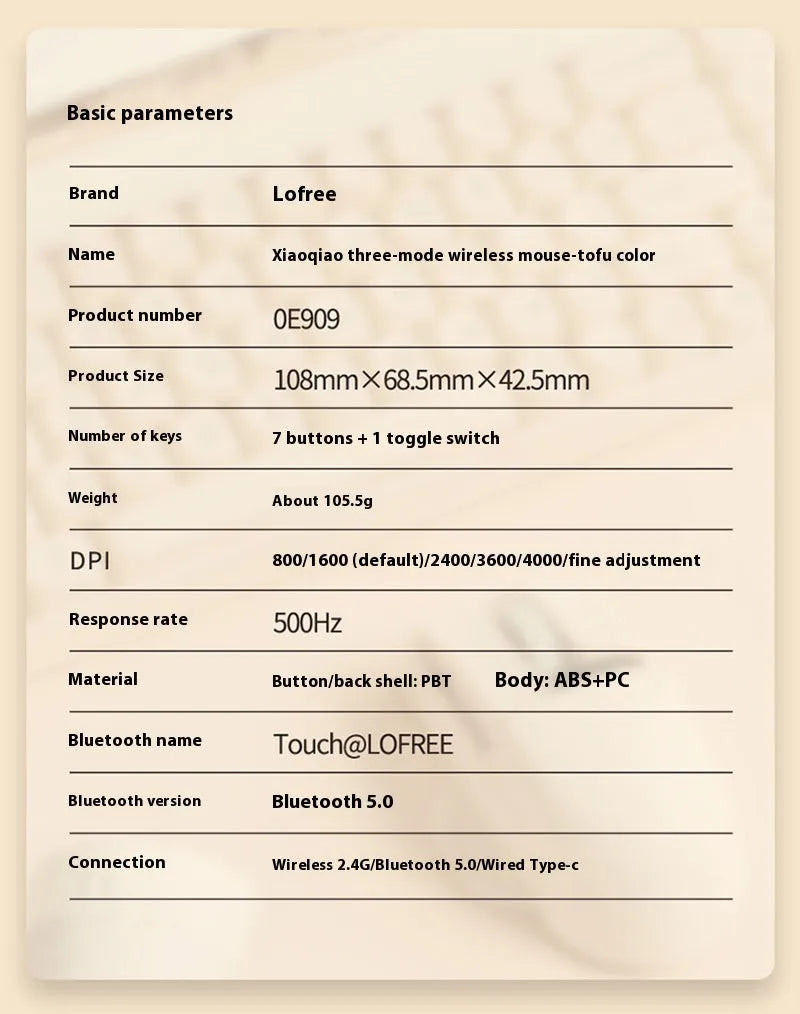 Xiaoqiao wireless computer mouse with Type-C charging port and adjustable 4000dpi resolution