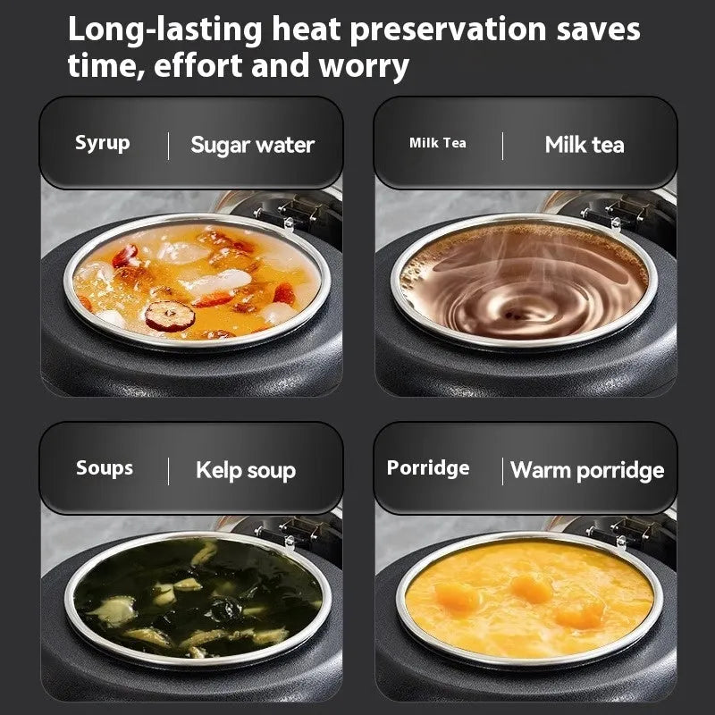 Black stainless steel electric heating soup pot with large mouth cover and adapter plug