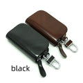 Black frosted genuine leather car key case showing inner compartment dimensions
