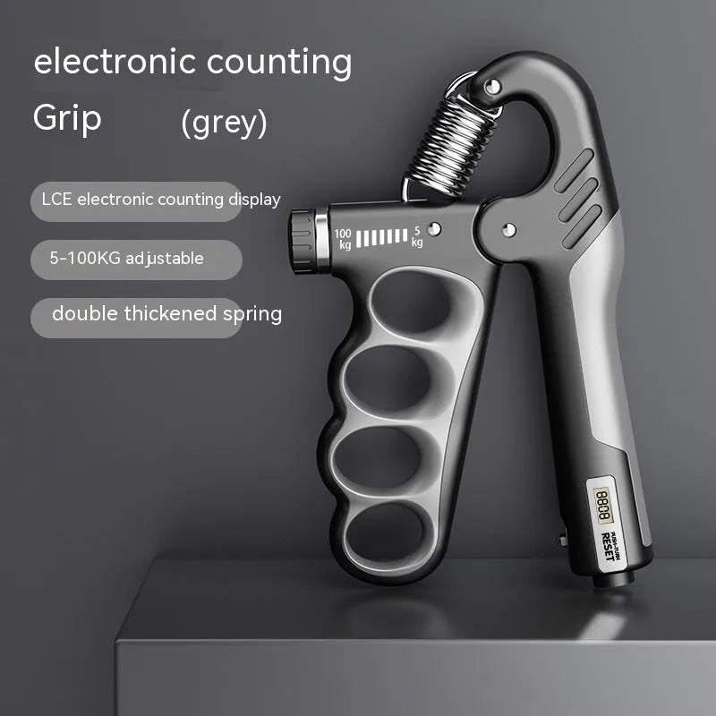 Adjustable electronic counter spring hand grip strengthener in orange, red or grey colour options