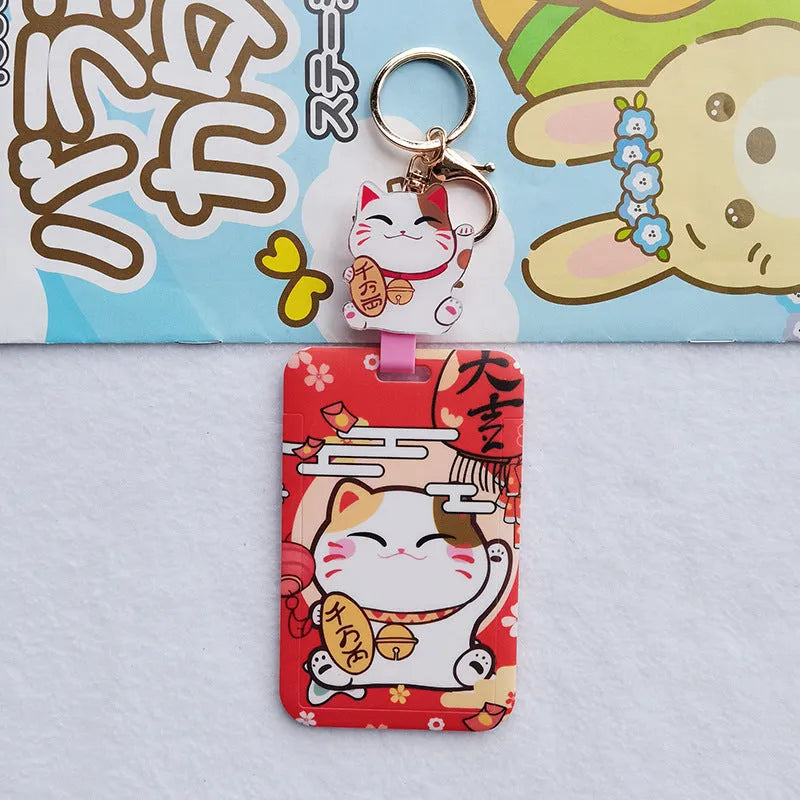 Lucky cat cartoon design plastic certificate sleeve and ferrule pendant set.