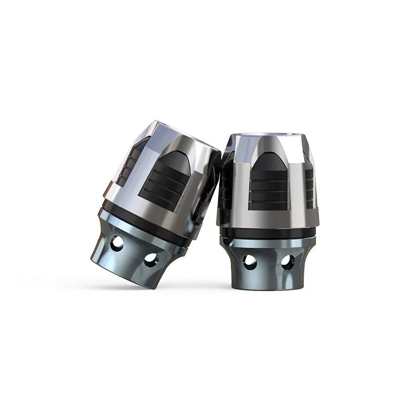 Pair of anodised aluminium alloy fork cups for motorcycle and electric car front axles.