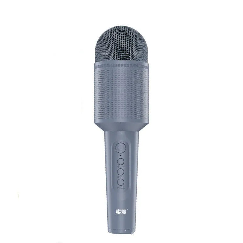 Wireless Bluetooth karaoke microphone in pink, blue, or green with integrated audio system
