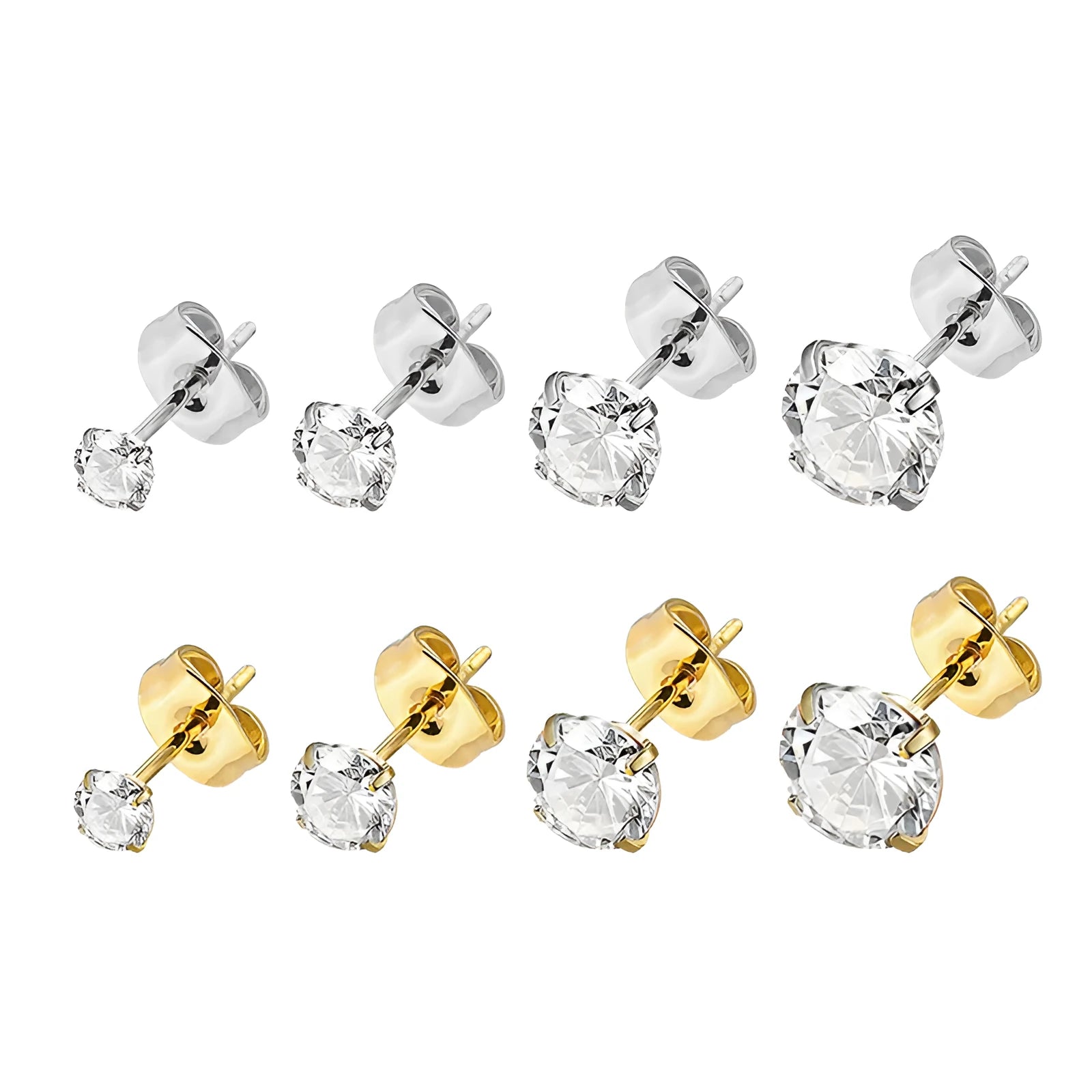 Titanium steel square geometric stud earrings with zircon stones in gold or steel colour finishes