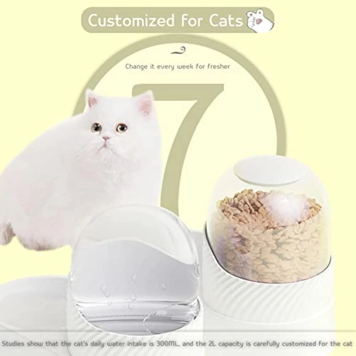 White automatic gravity cat feeder and water dispenser set with wave design shell.