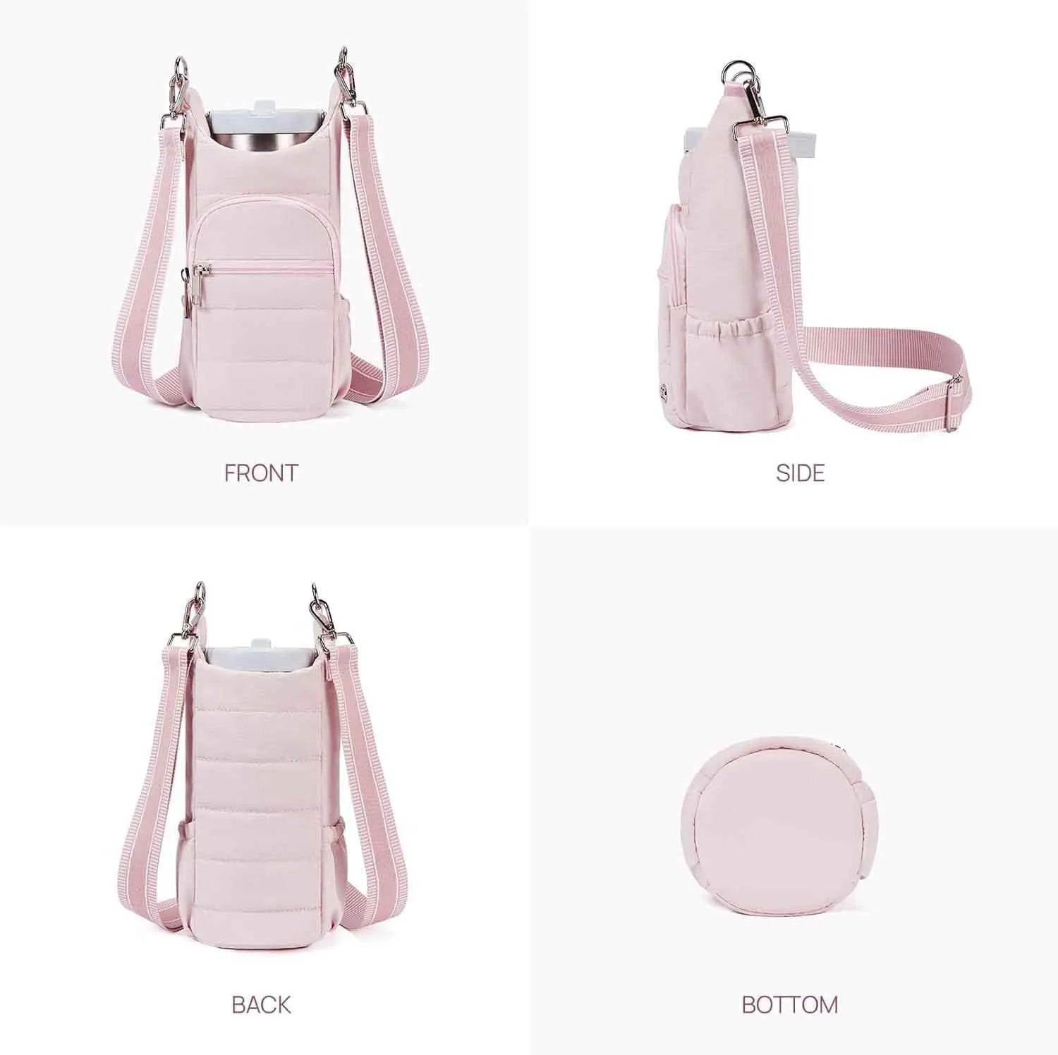 Cloth water bottle bag mounted on bicycle handlebars in beige colour
