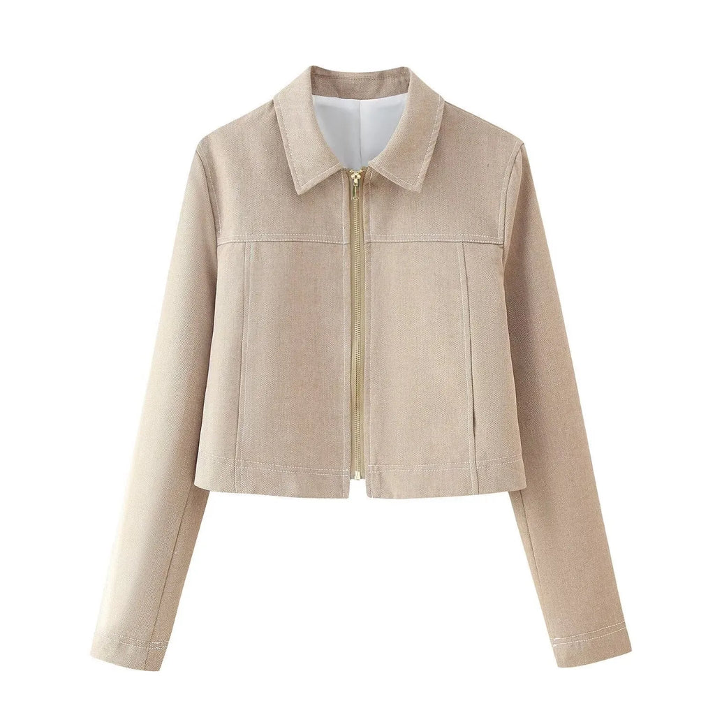 Women's herringbone patterned long sleeve coat and trousers suit set with 3D embroidery detail
