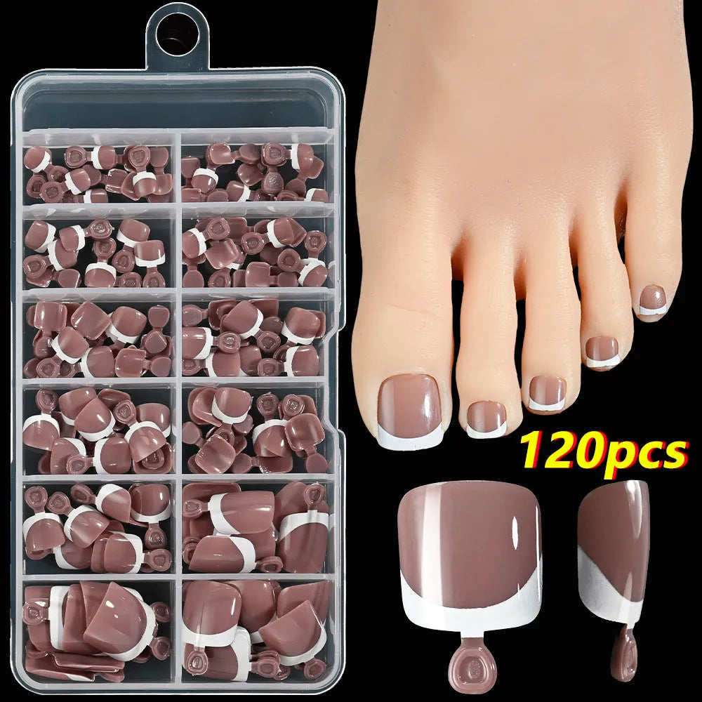 120 piece French white edge short square artificial nail tips in nine nude colours