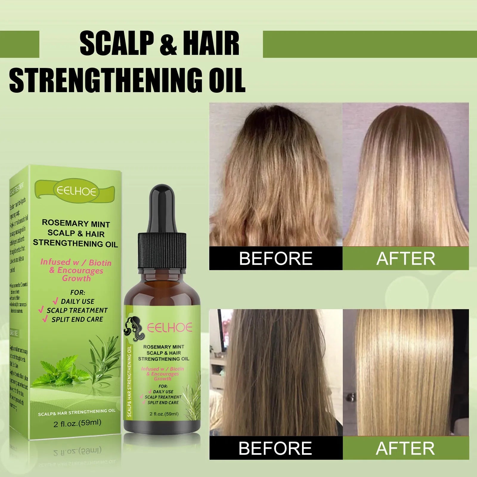 59ml bottle of Rosemary Mint Hair Growth Fluid for scalp nourishment and hair repair