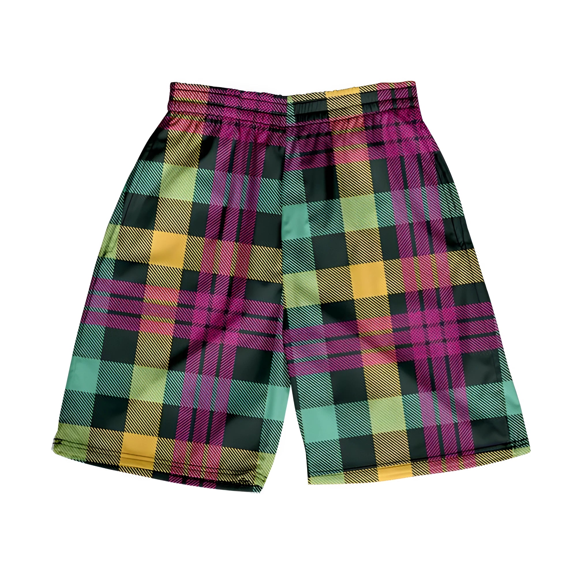 Men's straight-leg plaid casual shorts in polyester fabric, available in multiple colours.