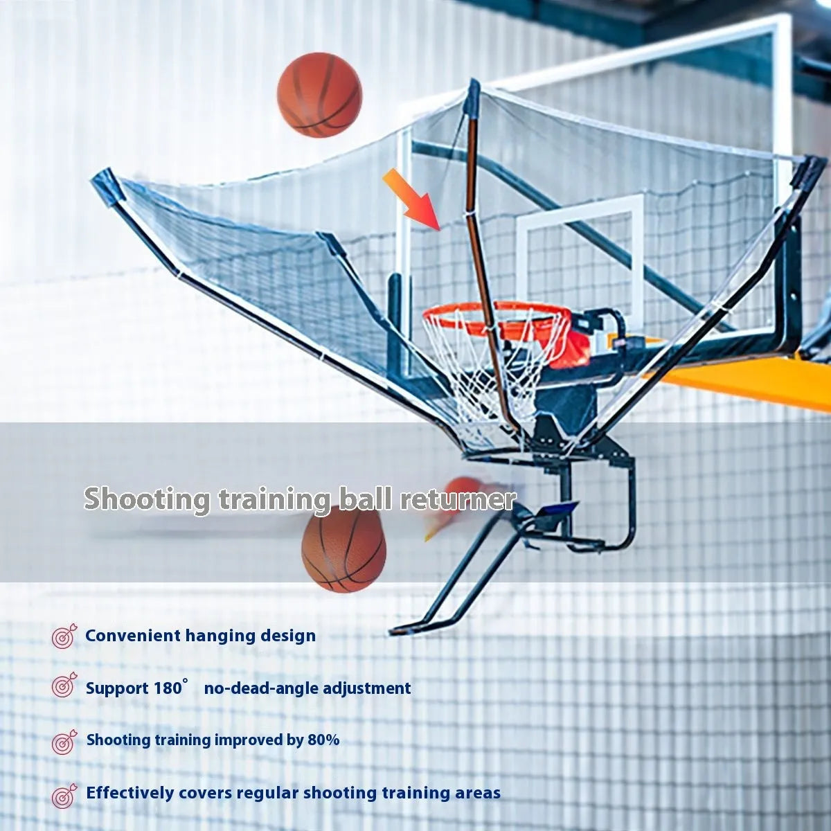 Basketball training ball return device hanging from hoop with cowhide and iron construction
